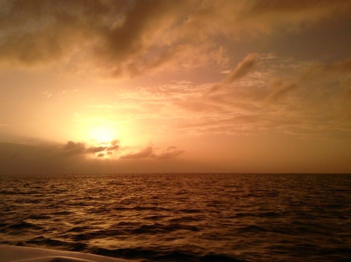 Sunset on the western side of Ambergris Caye, Belize, as we head for home on Wednesday. This image was shot through the lens of my polaroid sunglasses but it actually captures what was happening and how we were feeling at that moment!