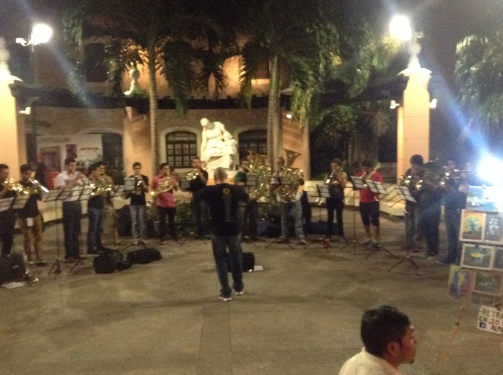 In one park in Merida a brass orchestra was playing beautiful music, for all to enjoy.